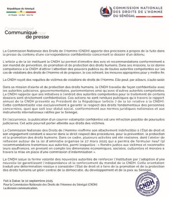 Affaire Farba Ngom : La CNDH dénonce la fuite d’un courrier confidentiel dans la presse