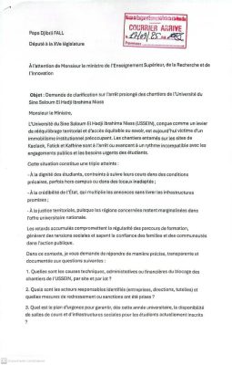 Chantiers inachevés dans les universités : PDF interpelle le ministre de l’enseignement supérieur