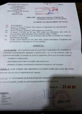 Kolda : Le Préfet suspend jusqu’à nouvel ordres les manifestants culturels "Kankourang"
