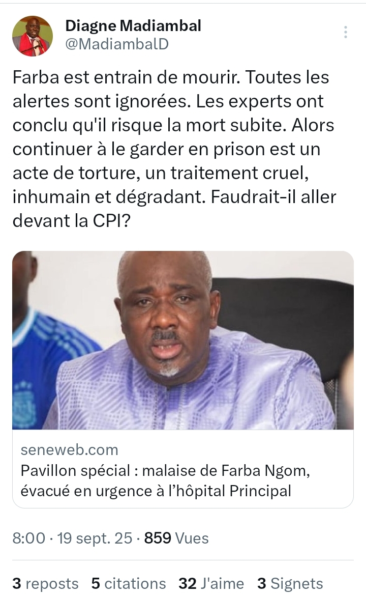 Grosse alerte de Madiambal : "Farba est entrain de mourir"