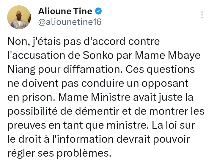 Poursuite contre Sonko pour diffamation : Alioune Tine dit qu'il n'était pas d'accord avec Mame Mbaye Niang