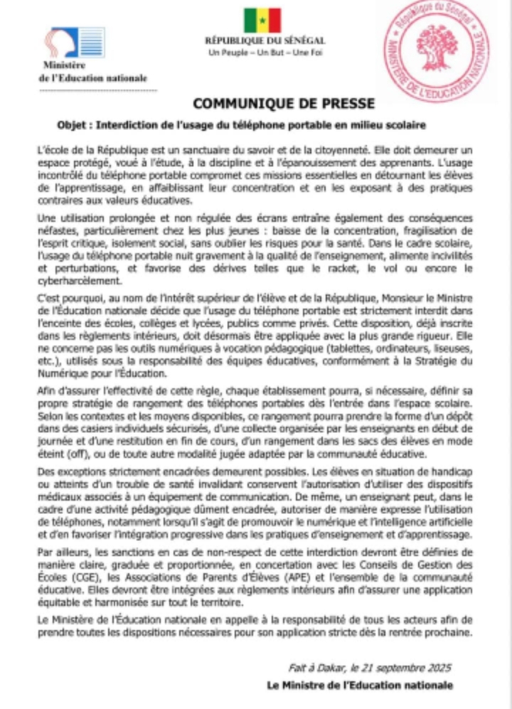 Éducation : le téléphone portable interdit en milieu scolaire