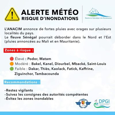 ANACIM : Fortes pluies avec orages sur plusieurs localités du pays
