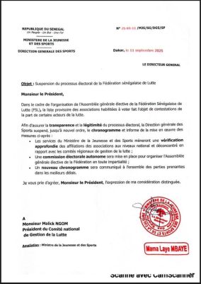 URGENT : Suspension du processus électoral de la Fédération sénégalaise de Lutte
