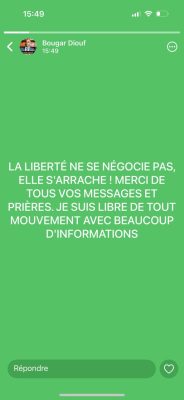 "Je suis libre de tout mouvement avec beaucoup d’informations", réagi Bougar Diouf