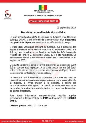 URGENT - Santé : Deuxième cas confirmé de Mpox à Dakar