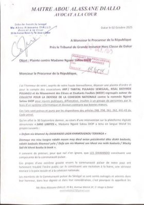Justice : Une nouvelle plainte déposée contre Ngoné Saliou DIOP pour injures publiques et diffamation