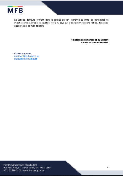 Moody's abaisse encore la note du Sénégal : le ministère des Finances réplique et précise