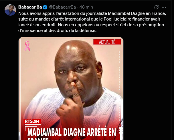 Arrestation de Madiambal : Babacar Ba appelle au respect strict de sa présomption d’innocence...