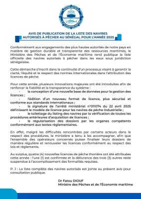 Pêche : La liste officielle des navires autorisés à pêcher dans les eaux sous juridiction sénégalaise