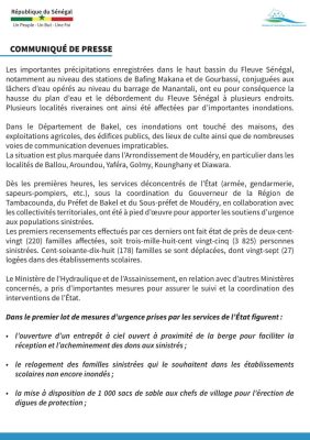 Bakel : Plus de 3 800 personnes touchées par les crues