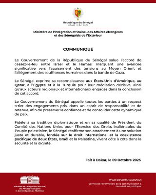 Israël - Hamas : Le Sénégal salue le cessez-le-feu