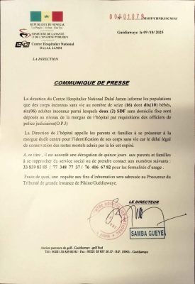 Dalal Jamm : 16 corps sans vie identifiées, la Direction lance un appel aux familles