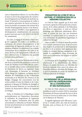 Communiqué du conseil des ministres du mercredi 15 Octobre 2025