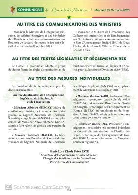 Les nominations du Conseil des ministres du mercredi 15 octobre 2025