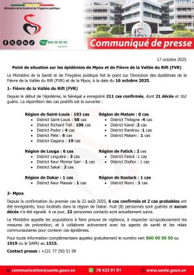 Fièvre de la vallée du Rift : Le Sénégal enregistre 21 décès à ce jour