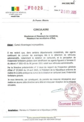 Départements ministériels : Ousmane Sonko met fin au cumul d’avantages des agents de l’État