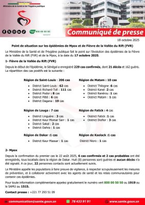 Fièvre de la Vallée du Rift : Kaolack enregistre son premier, le ministère de la Santé fait le point