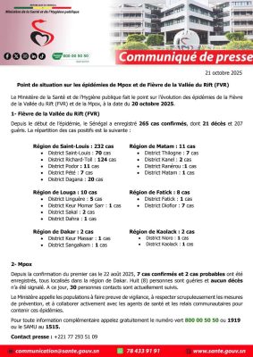 Fièvre de la Vallée du Rift (FVR) : L’épidémie progresse dans les régions de Dakar et Kaolack