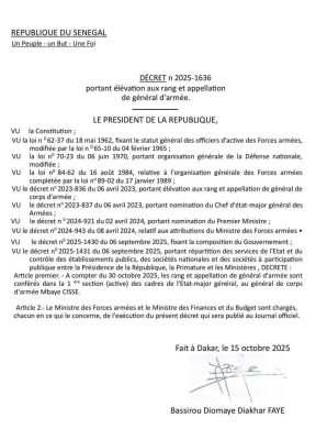 Sénégal : Le général Mbaye Cissé élevé au rang de général d’armée