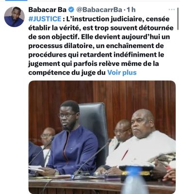 Babacar Ba : "L’instruction judiciaire, censée établir la vérité, est trop souvent détournée de son objectif"