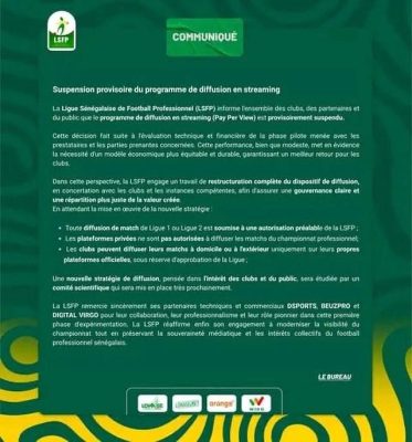 Football : La LSFP suspend provisoirement le programme de diffusion en streaming