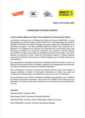 Aff. MNF-Babacar Fall : Des organisations des droits de l’homme exigent la libération des journalistes