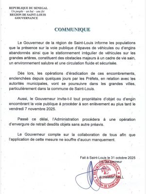 Épaves de véhicules et autres objets encombrant la voie publique : Date limite d’enlèvement fixé au 7 Nov