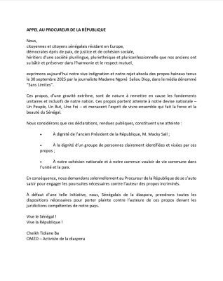 Propos de Ngoné Saliou Diop : La diaspora annonce une plainte