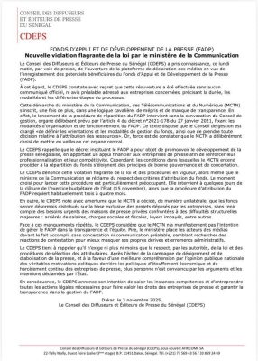 FADP : Le CDEPS dénonce une nouvelle violation flagrante de la loi par le ministère de la Communication