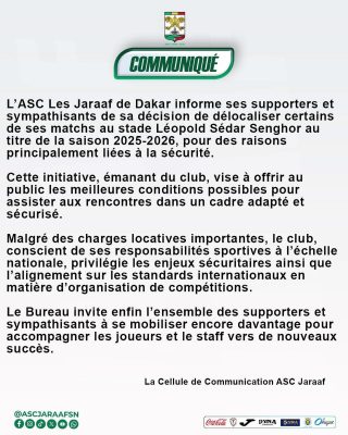 Saison 2025-2026 : Le Jaraaf délocalise ses matchs au Stade Leopold Sedar SENGHOR