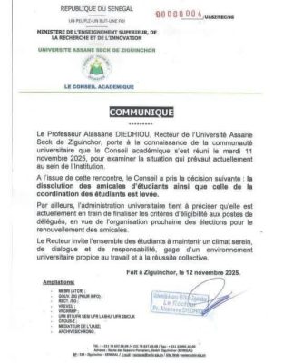 Université Assane Seck de Ziguinchor : La nouvelle annonce du Recteur, le Le Professeur Alassane DIEDHIOU