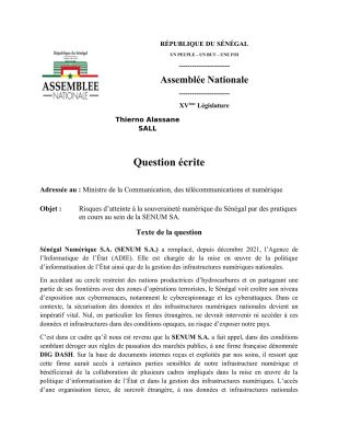 SENUM SA : TAS interpelle Alioune Sall sur les risques d’atteinte à la souveraineté numérique du Sénégal
