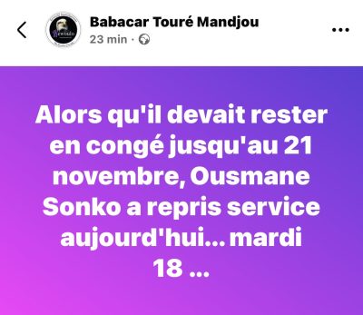 Primature : "Ousmane Sonko a repris service aujourd'hui", annonce Babacar Touré Kéwoulo