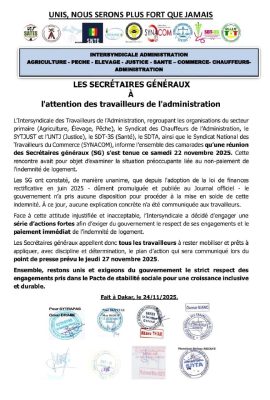 Administration : L'intersyndicale des agents en pieds de guerre contre L'Etat du Sénégal