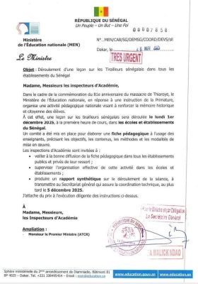 Écoles : Déroulement d'une leçon sur les Tirailleurs sénégalais, le lundi 01 décembre prochain