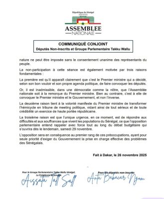 Questions d'actualité : L’opposition décide de boycotter à nouveau le Premier ministre Ousmane Sonko