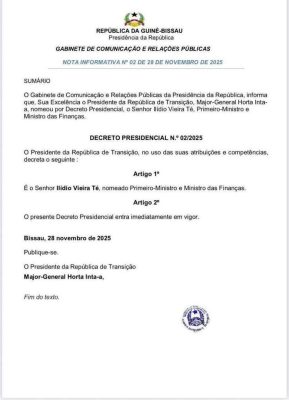 Guinée Bissau : Ilidio Vieira Té nommé au poste de Premier ministre