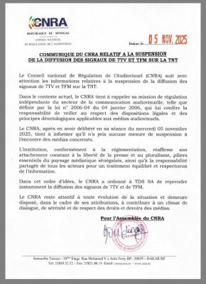 Signaux de 7TV et TFM coupés : Le CNRA informe qu'il n'a pris aucune mesure de suspension