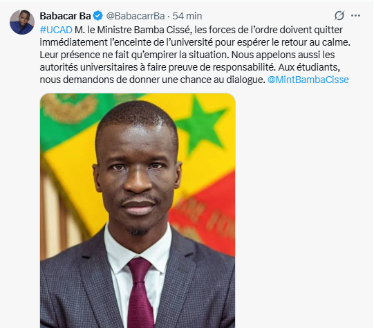 "Les FDS doivent quitter immédiatement l'enceint de l'Université" : Babacar Ba interpelle Bamba Cissé