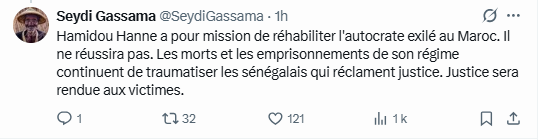 S. Gassama tance Hamidou Hanne : "Il ne réussira pas à réhabiliter l'autocrate exilé au Maroc"