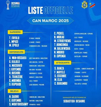 CAN 2025 - RD Congo : Wissa absent, voici la liste des 26 joueurs retenus par Sébastien Desabre