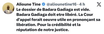 Alioune Tine : "Le dossier de Badara Gadiaga est vide. Il doit être libéré"