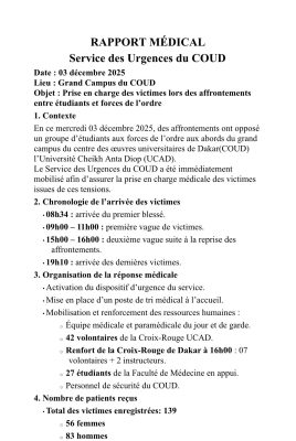 Affrontements étudiants et FDS à l’UCAD : 139 victimes dénombrés, aucun décès constaté