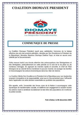 Baisse des prix des produits pétroliers : La Coalition Diomaye Président salue la mesure