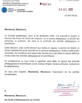 UCAD : Le calme revenu après l'intervention des FDS, le Recteur sonne l’heure de la reprise des cours