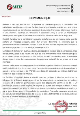 Journée des Martyrs : PASTEF exprime sa profonde gratitude à l'ensemble des participants