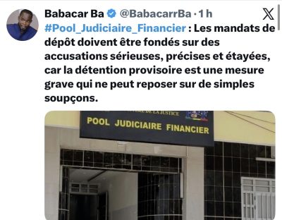 Pool Judiciaire Financier : Babacar Ba interpelle les juges sur les mandats de dépôt