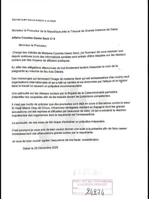 Affaire Aziz Dabala : L’artiste Coumba Gawlo Seck dépose une plainte