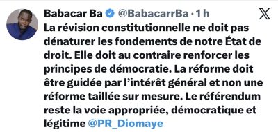 Babacar Ba : "La révision constitutionnelle ne doit pas dénaturer les fondements de notre État de droit"